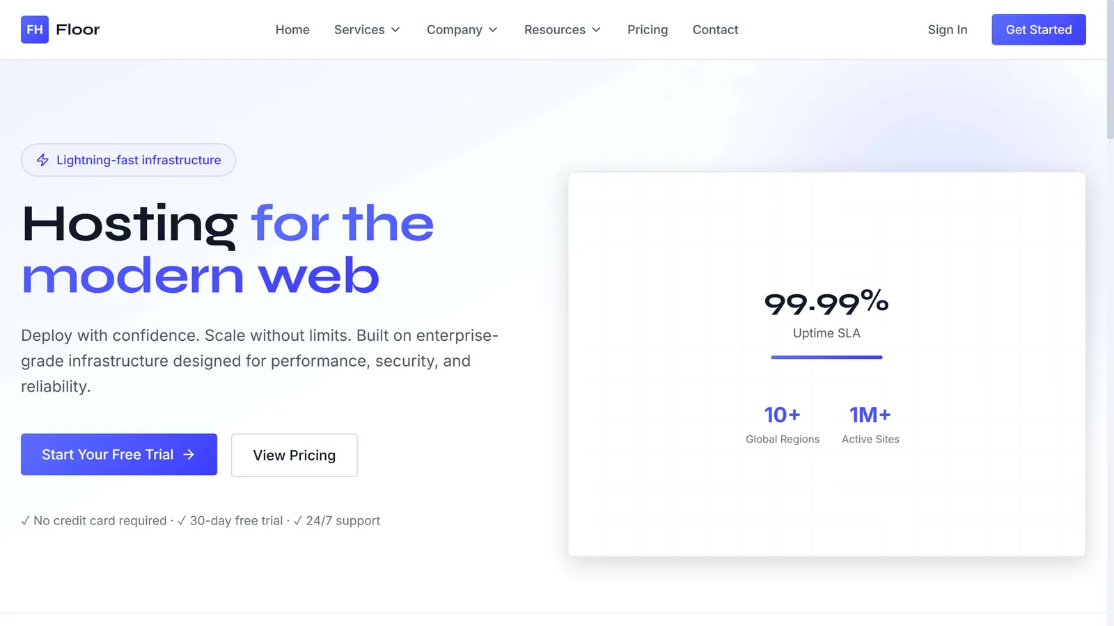 Floor Hosting web hosting platform with pricing tiers and deployment management