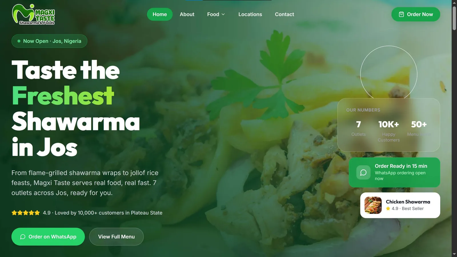Magxi Taste fast food restaurant website with menu and branding