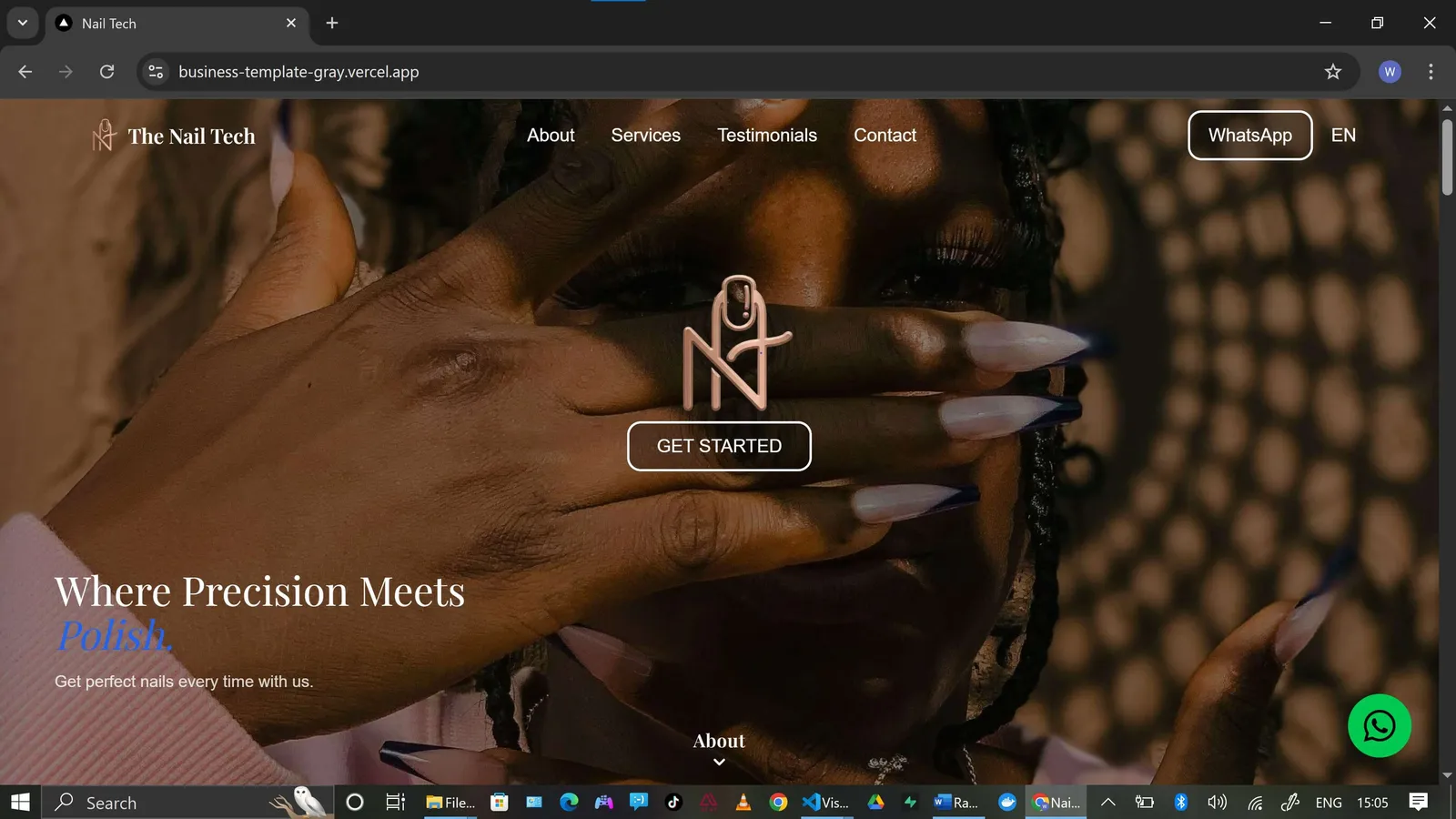 The Nail Tech nail salon appointment booking website with service selection and booking flow