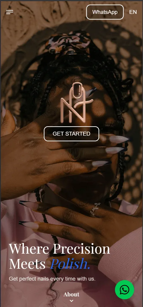 The Nail Tech nail salon appointment booking website with service selection and booking flow on mobile