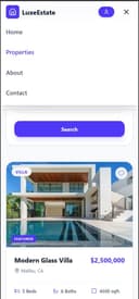 Workload Studios Estate real estate website displaying property listings with search and inquiry features on mobile